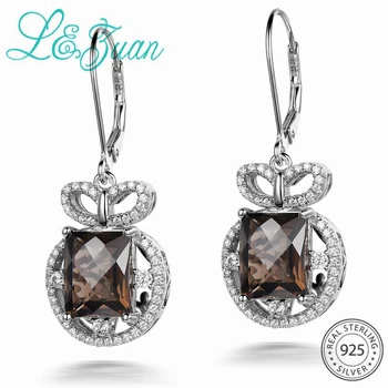 

L&zuan 7.38ct Natural Smoky Quartz Drop Earrings 100% 925 Sterling Silver Jewelry Luxury Flower Earrings For Women
