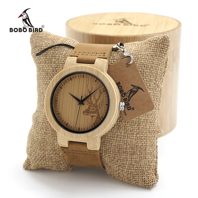 

BOBO BIRD Men's wooden watches Simple Deer Design Men Top Brand Wood Bamboo quartz Wrist Watch in gift box