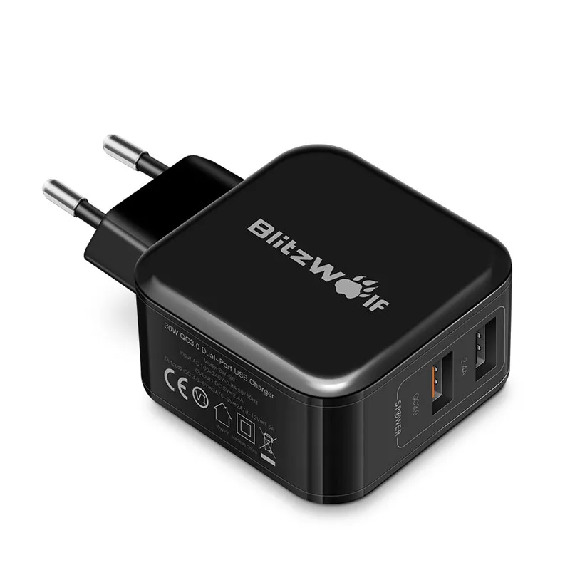 Цена BlitzWolf 30 Вт двойное font b USB b font зарядное устройство EU AU зарядное устройство адаптер QC3.0 + 2.4A зарядное устройство для мобильного телефона для iphone 8 8 Plus дл...