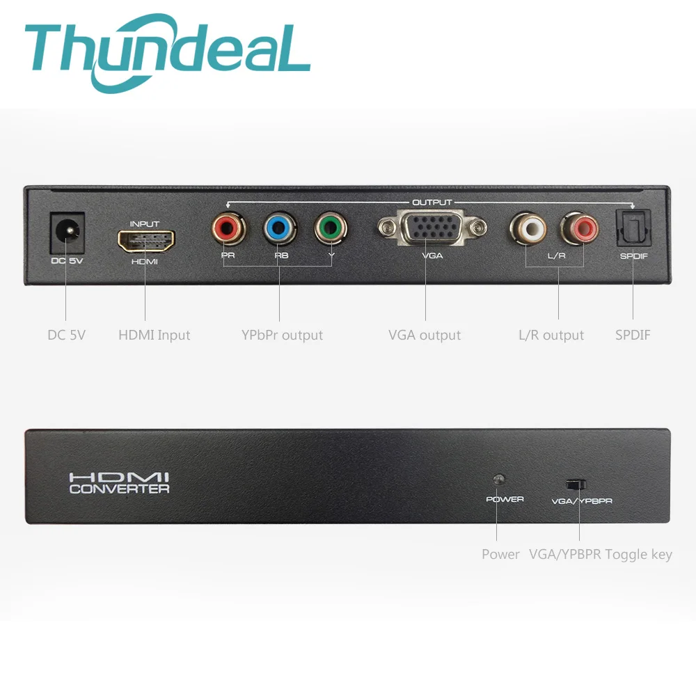 1080P HDMI to AV Ypbpr Component RGB to VGA SPDIF Converter Adapter R L Support 5