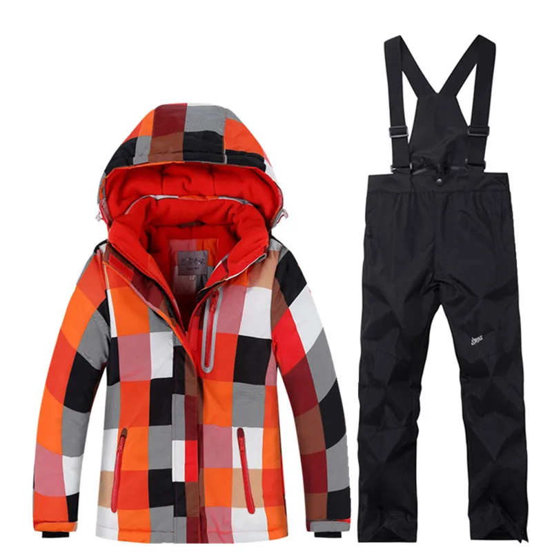 Зима-30, детский зимний костюм, пальто комплекты лыжных костюмов уличная одежда для катания на лыжах и сноуборде для мальчиков и девочек Водонепроницаемая теплая куртка+ штаны
