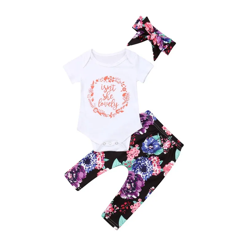 

2019 Summer Newborn Kids Baby Girls 3 piece set Floral Bodysuit Pants Home Outfit Clothes Children clothing set roupas menina