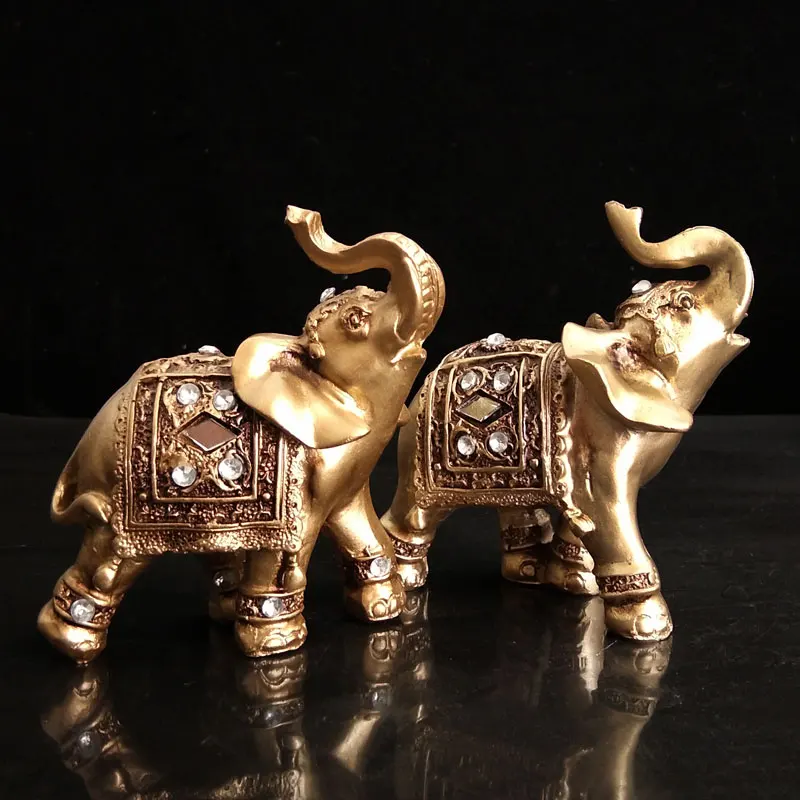 

2pcs Feng Shui resin elephant Figurines Lucky Golden Elephant Decorative Office Decoration elephant Statues Birthday Gifts