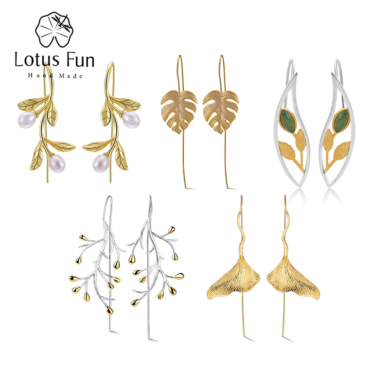 

Lotus Fun Real 925 Sterling Silver Natural Creative Designer Fine Jewelry Tree Leaves Fashion Weekly Earrings for Women