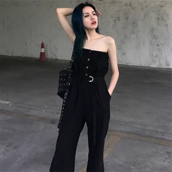 

Lychee Girls Sexy Button Slash Neck Summer Women Jumpsuits Off Shoulder Wide Leg Jumpsuits Causal Romper Female