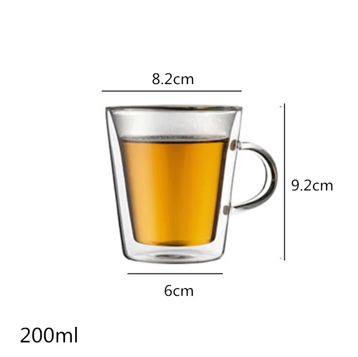 Многоразмерное бессвинцовое двойное стекло ручной работы с ручкой термостойкая чашка для напитков изолированные прозрачные кружки для чая кофе - Цвет: 200ml