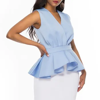 

2019 Summer Women Slim Office Ladies Blouses Elegant Ruffle Shirt Solid Casual Beach Party Top Female