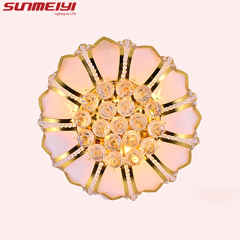 Современный потолочный светильник Lotus Flower со стеклянным абажуром золотой для