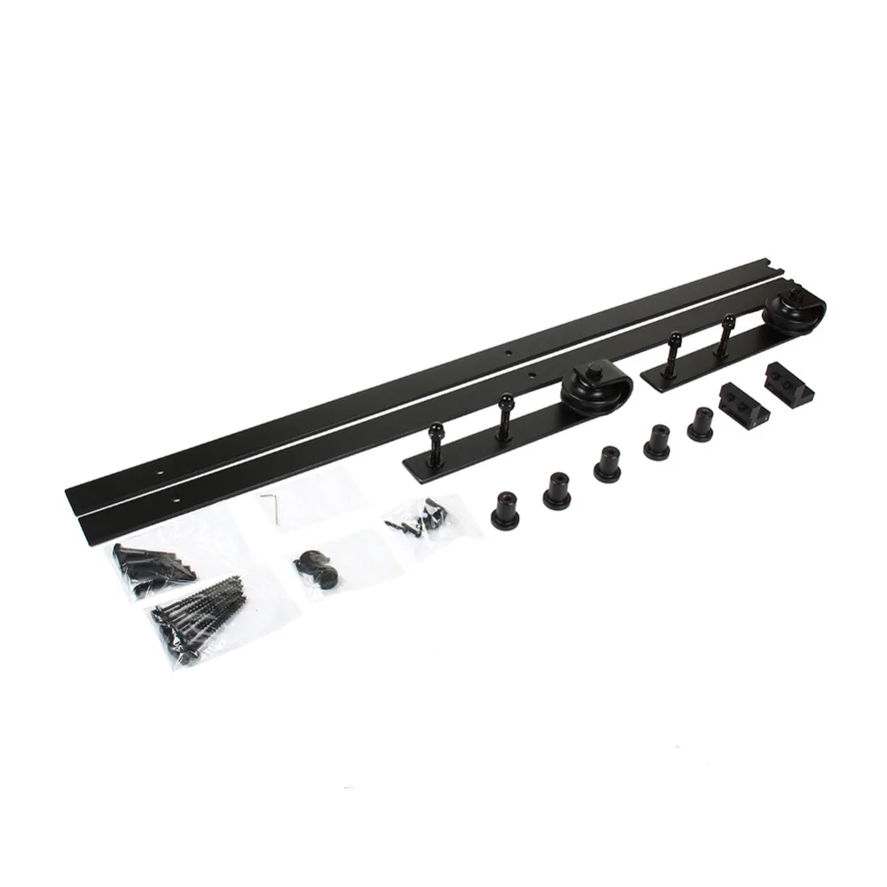 

6.6 FT Black Country Style Sliding Barn Door Hardware Track Rail Kit Rollers Bending Wheel Track Pulley Door Hanging Rail