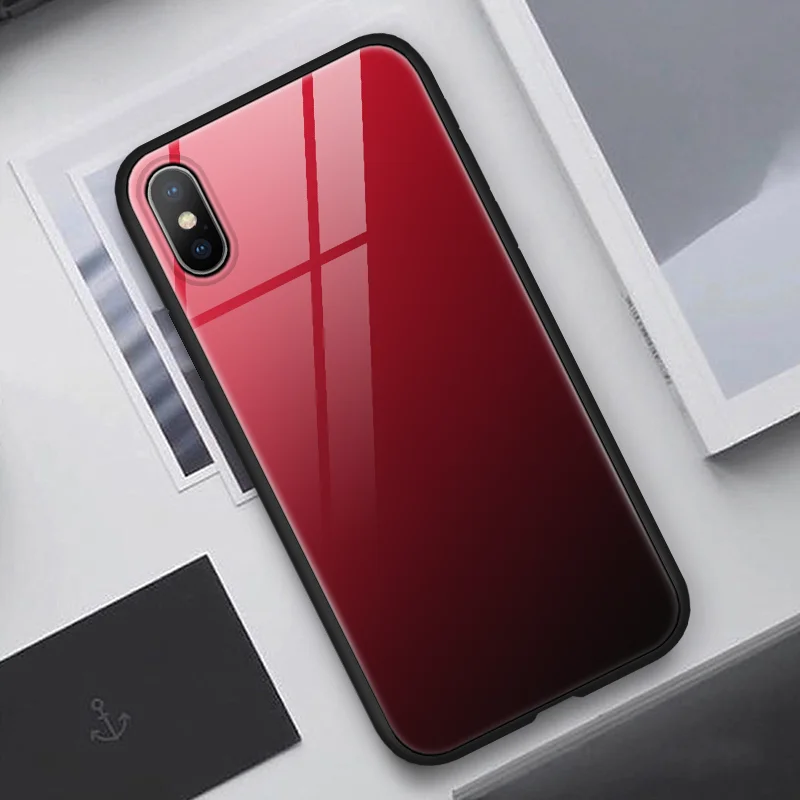 Градиентный чехол из закаленного стекла для iPhone XS Max XR 7 8 6 6S Plus X Samsung Galaxy Note 9 Meizu 16