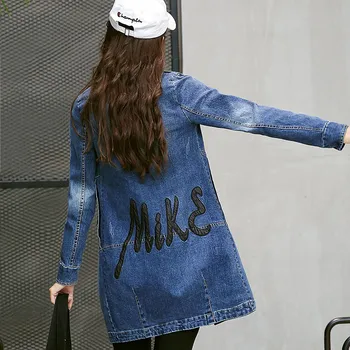 

Spring autumn women denim jacket 2018 fashion long-sleeved female outerwear medium long double breasted ladies windbreaker ll959