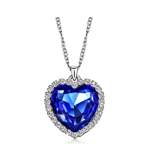 

Anenjery Classic Zircon Glass Ocean Heart Dark Blue Crystal Necklaces & Pendants Statement Chain Necklace Woman Anime collares