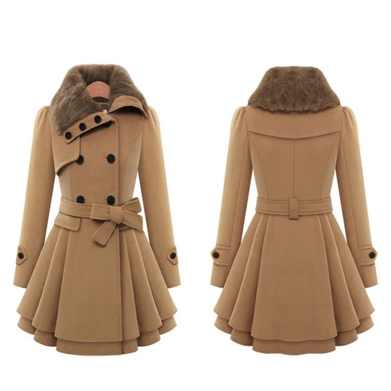 kaki Ceintures Européenne Haute Taille Pleine Manteaux rouge Laine Manteau Épais Manches Nouveau bleu Breasted 5xl La Noir down Collar 2017 Turn Plus Double Femmes Qualité gT6nq45H