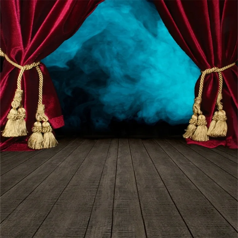 Laeacco Wooden Board Curtain Magical Stage Scene Photography