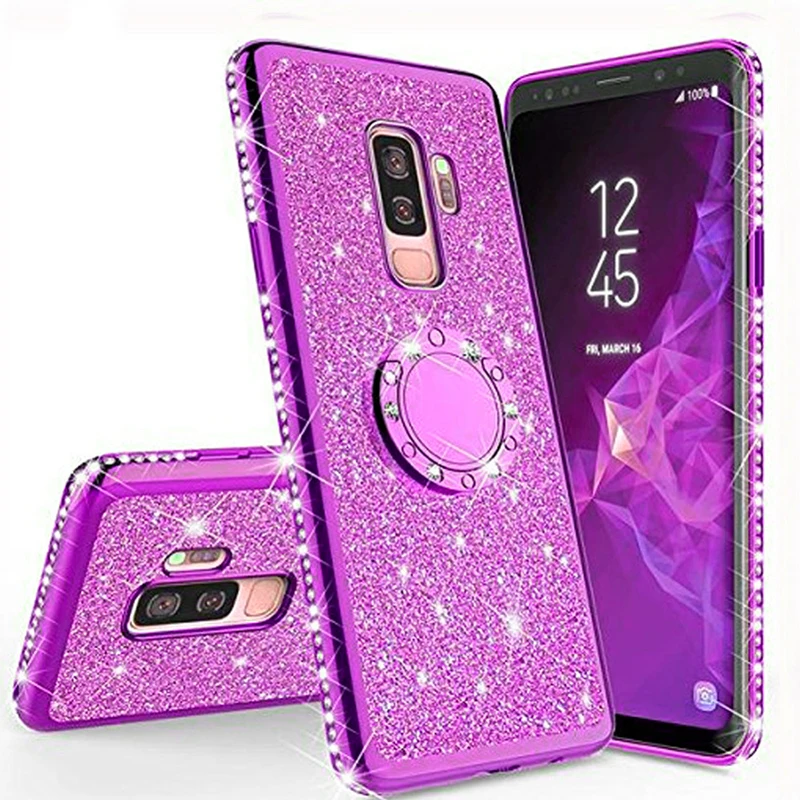 Ultra Thin Soft TPU Gel Case For Samsung Galaxy Note 9 8 Note9 Note8 3D Bling Plating Clear Cover 360 Magnetic Ring Holder Stand |