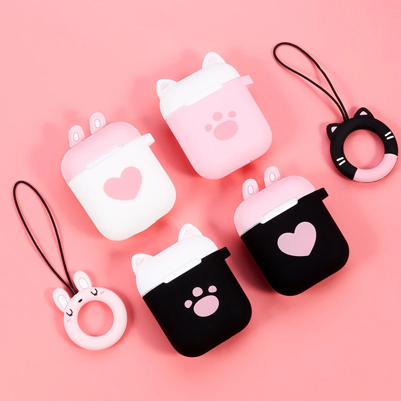 

Bluetooth Earphone Cute Silicone Case for Apple Airpods Accessories 3D Animal Cat Black Case Protective Cover Anti-lost Decor