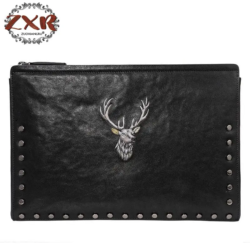 

New Deer Head Embossed Men's Clutch Bag Business Casual Men Bag Large-capacity Clip Bag Men's