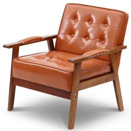 Accent Chair with Padded Arm Mid Century Style PU Leather ...