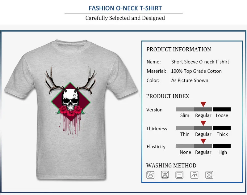 Casual Tops T Shirt Funky Round Neck Skull and Rose Tattoo Blood 100% Cotton Student T Shirts Group Summer/Autumn Tee-Shirt