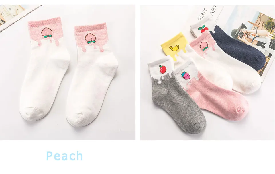 New Product Fresh Cartoon Color Matching Fruit Peach Strawberry Cherry Lady Tube Fashion Cotton Sock Sweet Casual Female Socks (5)