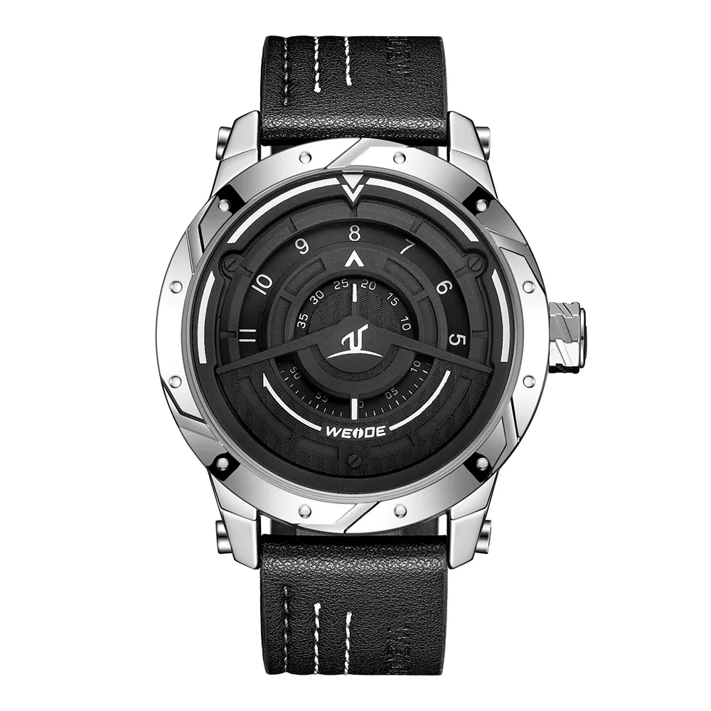 

New Arrival WEIDE Top Luxury Casual Business Design Genuine Leather Strap Big Size Dial Analog Quartz Movement Man Wristwatches
