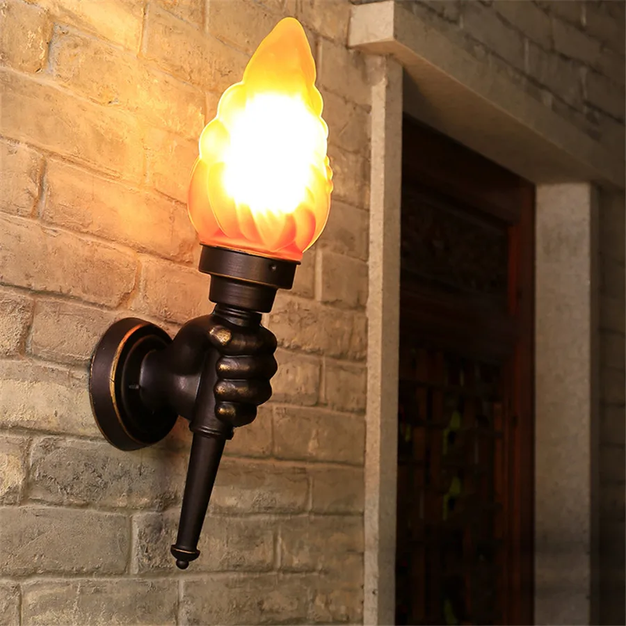 

Thrisdar Creative Flickering Flame Torch Hand Wall Lamp Stair Aisle Corridor Wall Light Bar Restaurant Cafe Torch Wall Lamps