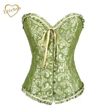 

Green Women's Lace Up Boned Overbust Corset Bustier Bodyshaper Top