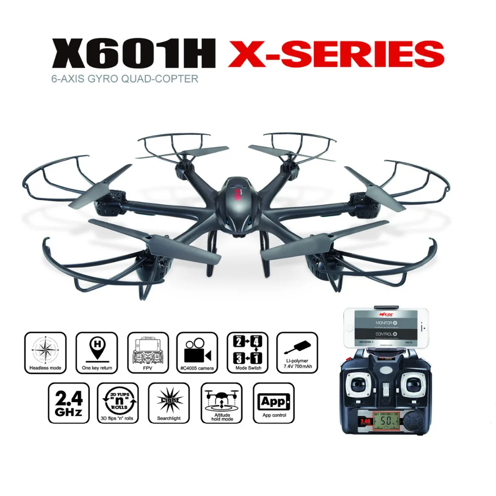MJXR/C X601H 2.4G 6-Axis WIFI FPV RC Drone Quadcopter with HD Camera Helicopter Headless Mode Altitude Hold MJXR/C X601H 2.4G 6-Axis WIFI FPV RC Drone Quadcopter with HD Camera Helicopter Headless Mode Altitude Hold
