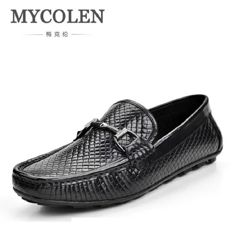 

MYCOLEN Brand Fashion Slip-On Shoes Men Peas Loafers High Quality Cowhide Leather Men Flats Driving Shoes Zapatos Hombre