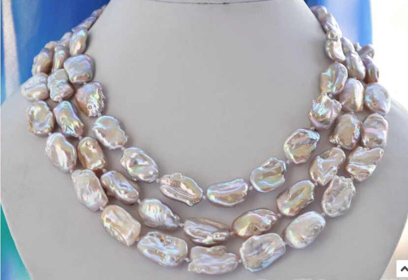 3row 20mm LAVENDER BAROQUE KESHI REBORN biwa PEARL NECKLACE