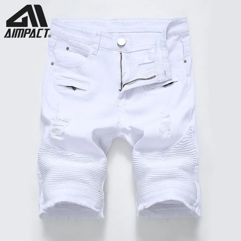 mens white distressed denim shorts