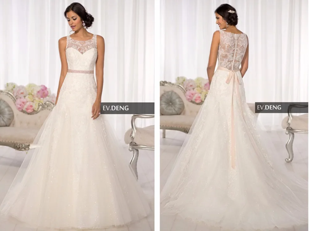 

custom-made sashes a-line sexy appliques casamento lace wedding dress 2015 new hot sale long vestido de noiva brides Bridal gown