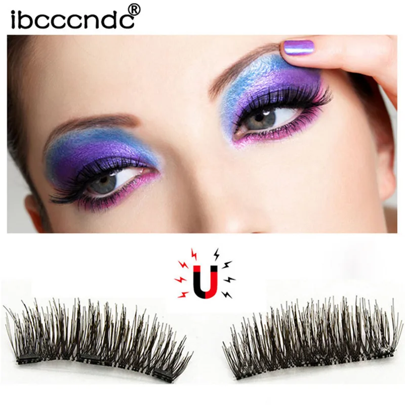 

4pcs/pair 3 Magnet 3D Magnetic Eyelashes False Lashes Thicker Reusable False Eyelashes Handmade No Glue Eye Lashes Makeup Kit