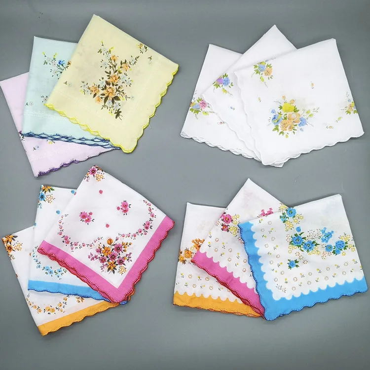 

3pcs-10pcs Flower Handkerchief Lady Square Pocket Floral Women Handkerchief Towels 30cm Novelty Wedding Dining Table hanky RF1