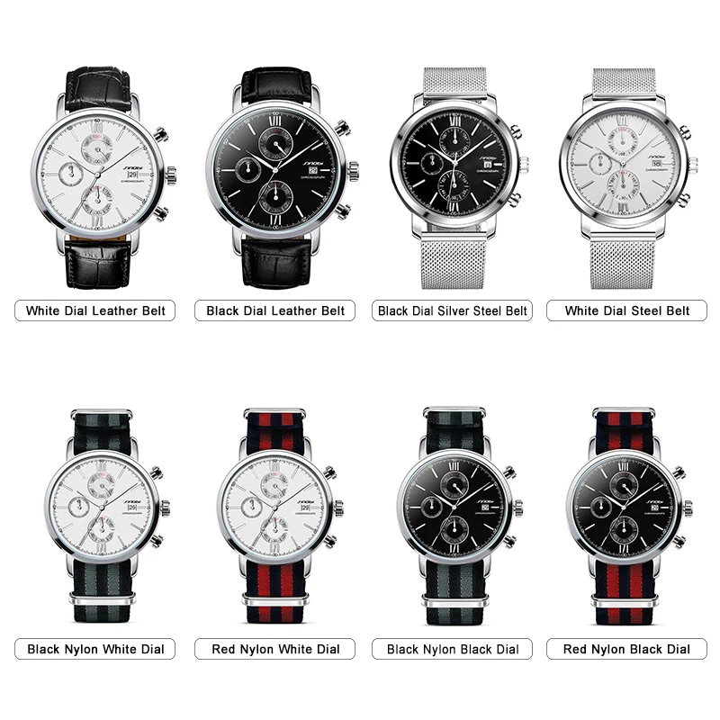 SINOBI Мужские часы с кожаным секундомером, водонепроницаемые часы, мужские кварцевые часы, мужские часы, роскошные часы erkek kol saati