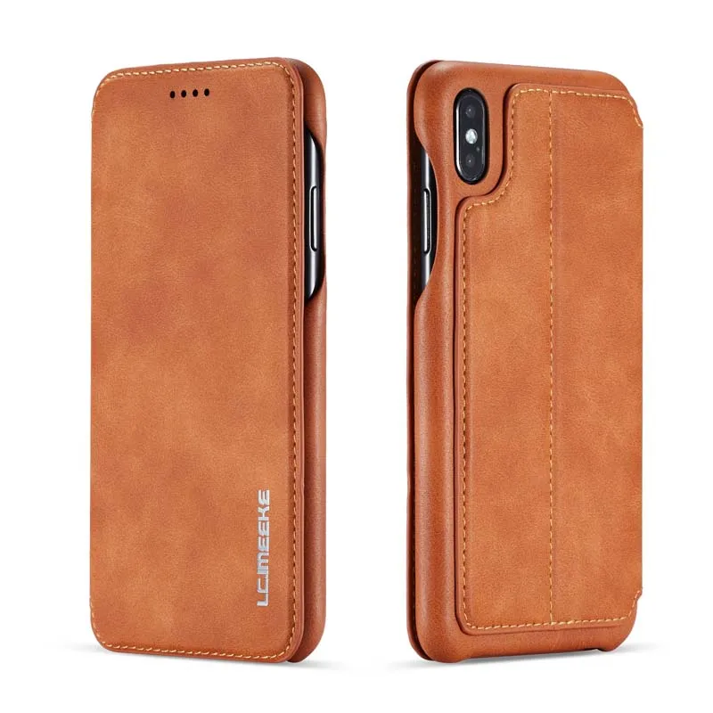 Кожаный чехол-книжка для iphone XS Max XR XS X 6 6S 6Plus 7 8 7Plus 8Plus JS0715 - Цвет: ligte brown