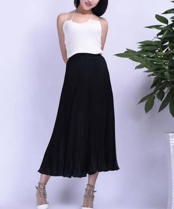 Women Chiffon long skirt Candy Color Pleated Women Skirts 2019 Summer Skirts in floor 100cm length 19Colors long saia