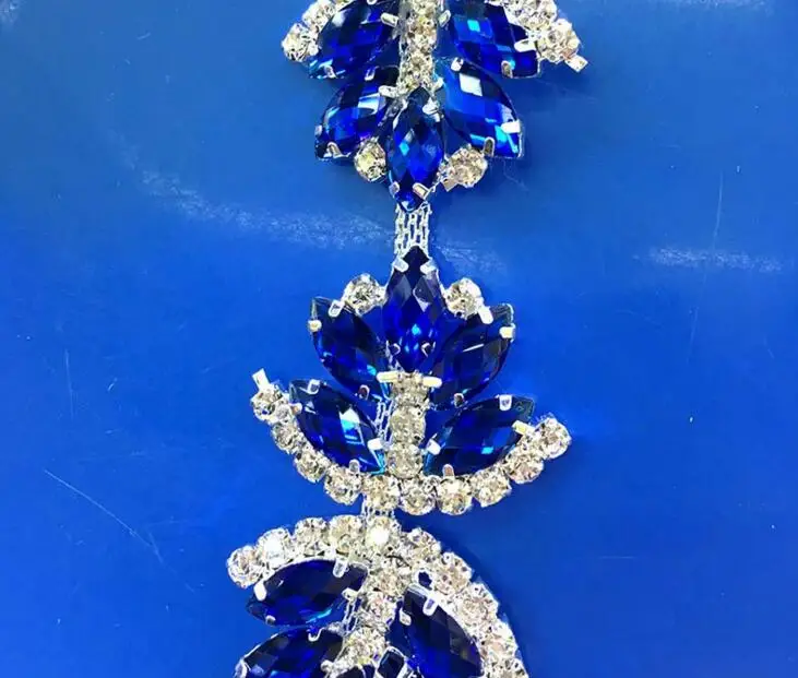 

1 Yard Sparkle Rhinestones + Blue Eye Rhinestone+ Silver Plated Flatback Ribbon Chain Trim For Sewing Craft Diy