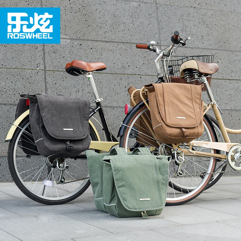 

ROSWHEEL 20L Bicycle Bags Strong Urban Retro Canvas Bike Double Side Rack Bag Bilateral Pack MTB Traveling Cycling equipment