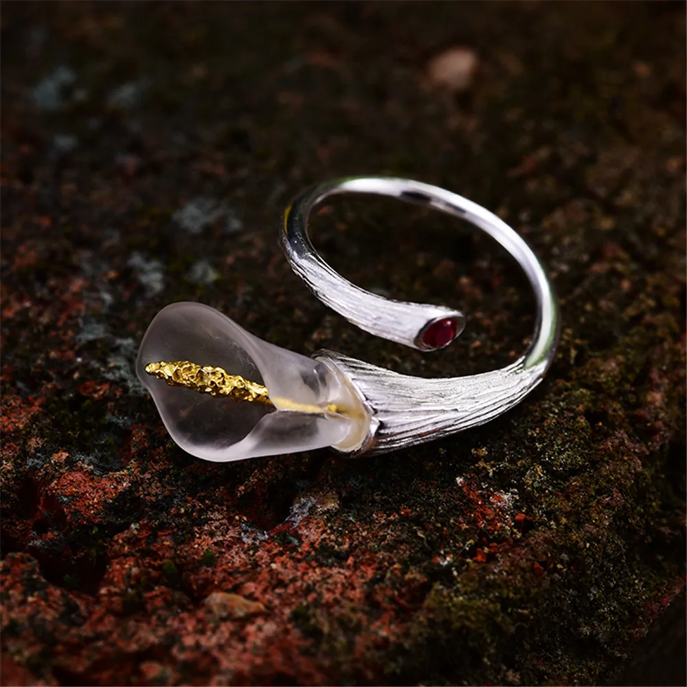 Lotus Fun Real 925 Sterling Silver Natural Handmade Designer Fine Jewelry Calla Lily Flower Ring Adjustable Rings Women Bijoux
