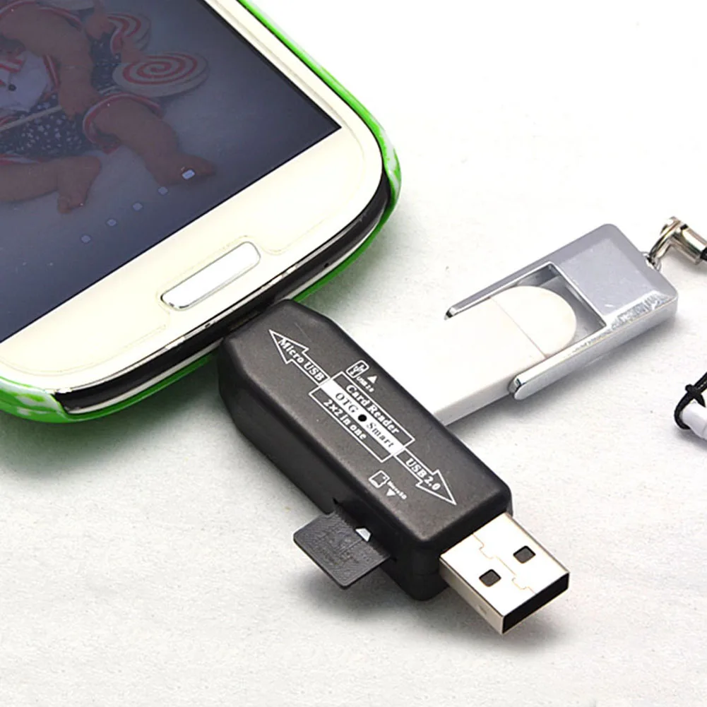 2 в 1 USB OTG кард-ридер Универсальный Micro USB OTG TF/SD кард-ридер телефон удлинитель адаптер@ JH