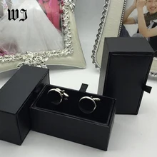 Preto PU Couro Caixa para Jóias Caixa De Armazenamento De abotoaduras Cuff Links Manschettenknopfe Geschenk Presente Organizador Caso Caixa De Embalagem