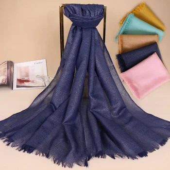 

Fashion Luxury women solid scarf muslim hijabs tinsel shawl plain purl pashmina Lurex lady fringe turban hood WJ382