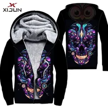 Xijun US SIZE Winter Double Fleece Hooded Coat 3D Skulls Hoodies Sweatshirts for Men Zipper Jackets Male Tracksuits Clothes 2018