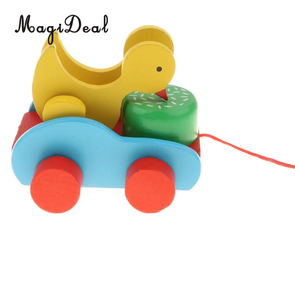 Wooden Pull Along Rooster Duck Peck Rice Crafts Puzzles Game Kids Baby Learning Walking Toy Play Activity