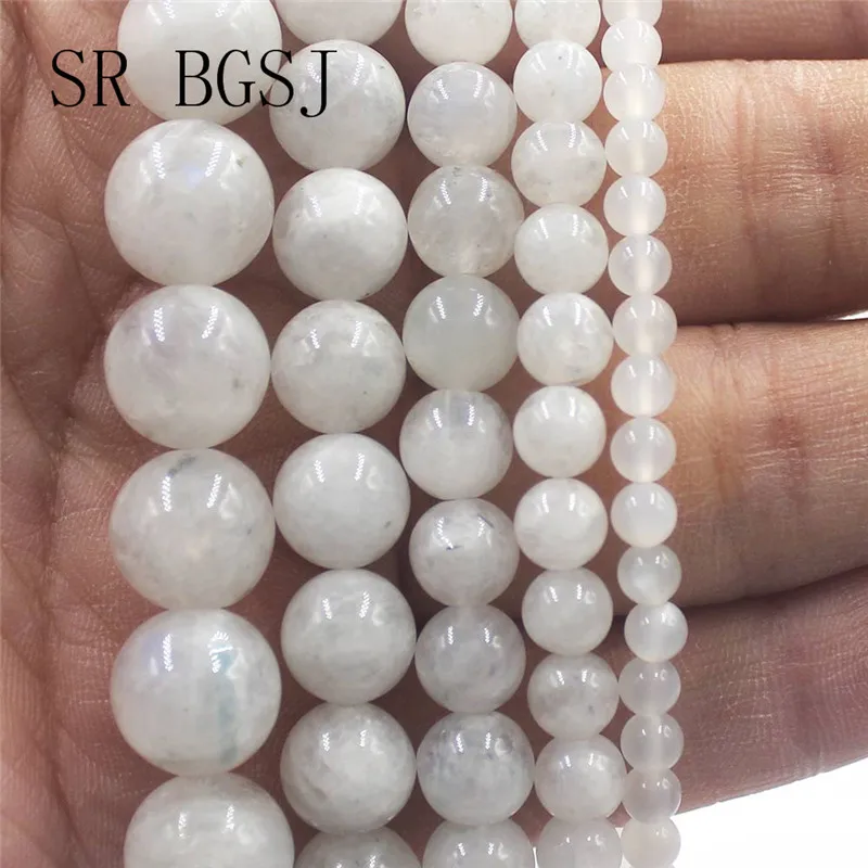 

Free Shipping 4 6 8 10 12mm 2A White Moon Stone Gems Natural Round Stone Jewelry Making Beads Strand 15"