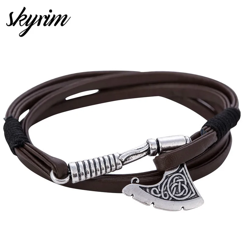 Skyrim винтажная бижутерия славянский топор подвеска обертка якорь браслет кожаные