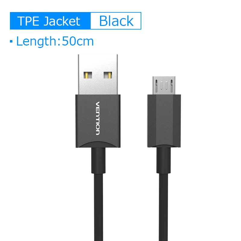 Vention Micro USB кабель для быстрой зарядки USB кабель для передачи данных кабель для мобильного телефона samsung Galaxy S4 htc LG Android смартфон Microusb - Цвет: Black 0.5m