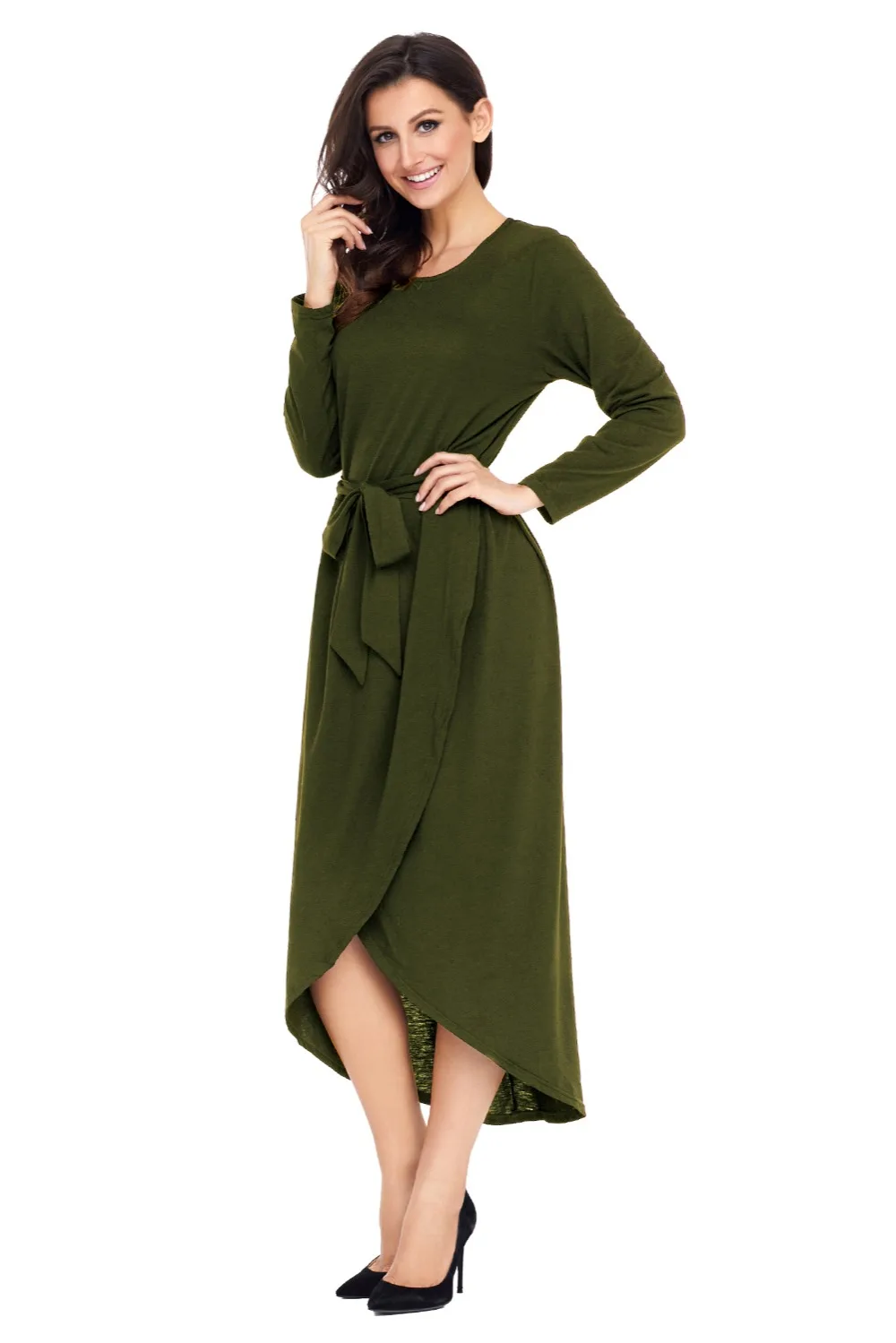 Olive-Tulip-Faux-Wrap-Sash-Tie-Jersey-Dress-LC61818-9-4