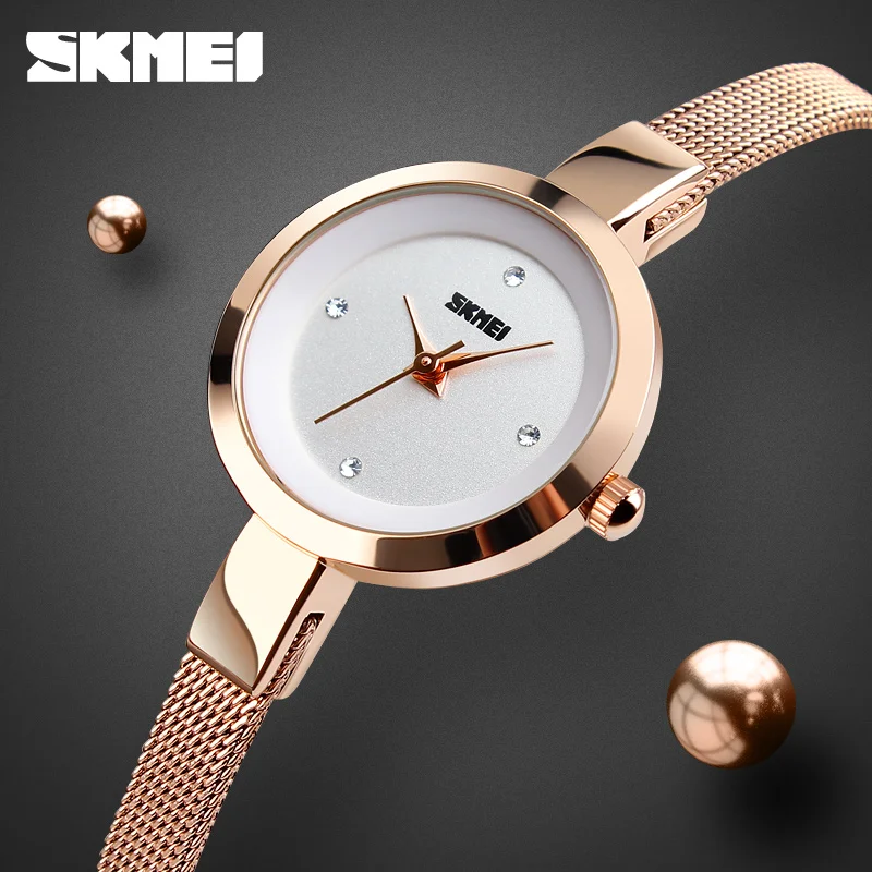 SKMEI, кварцевые часы с браслетом, женские часы из нержавеющей стали, модные простые наручные часы, Relogio Montre Femme 1390